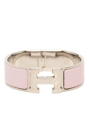 Hermes Clic Clac PM Bangle Silver Pink Metal Bracelet
